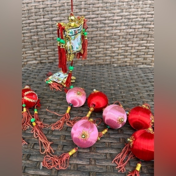 𝅺vintage Satin Wrapped Chinese New Year Style Lantern Ornaments Bulbs Holiday - Picture 4 of 8